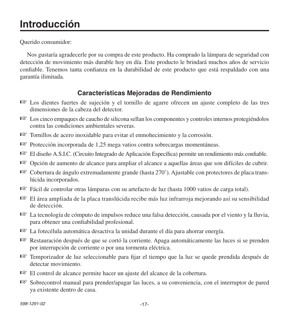 Introducción | Heath Zenith Motion SenSing Halogen Security Light UT-9260-WH User Manual | Page 17 / 42