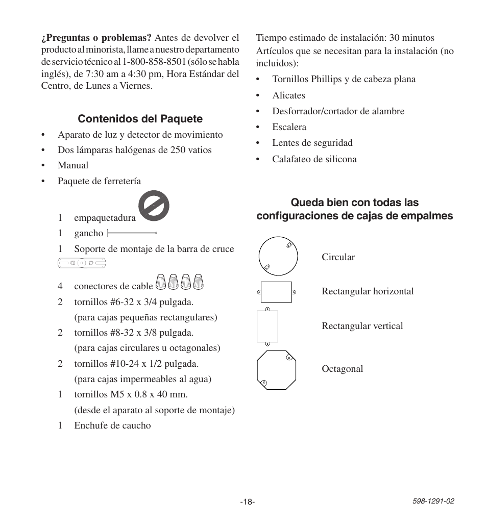 Heath Zenith Motion SenSing Halogen Security Light UT-9260-WH User Manual | Page 18 / 42