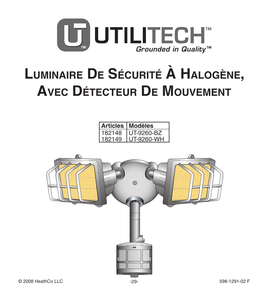 Heath Zenith Motion SenSing Halogen Security Light UT-9260-WH User Manual | Page 29 / 42