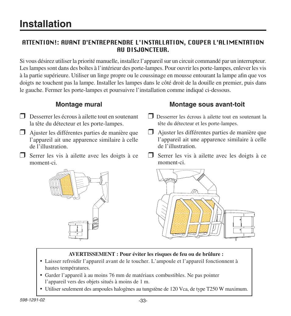 Installation | Heath Zenith Motion SenSing Halogen Security Light UT-9260-WH User Manual | Page 33 / 42