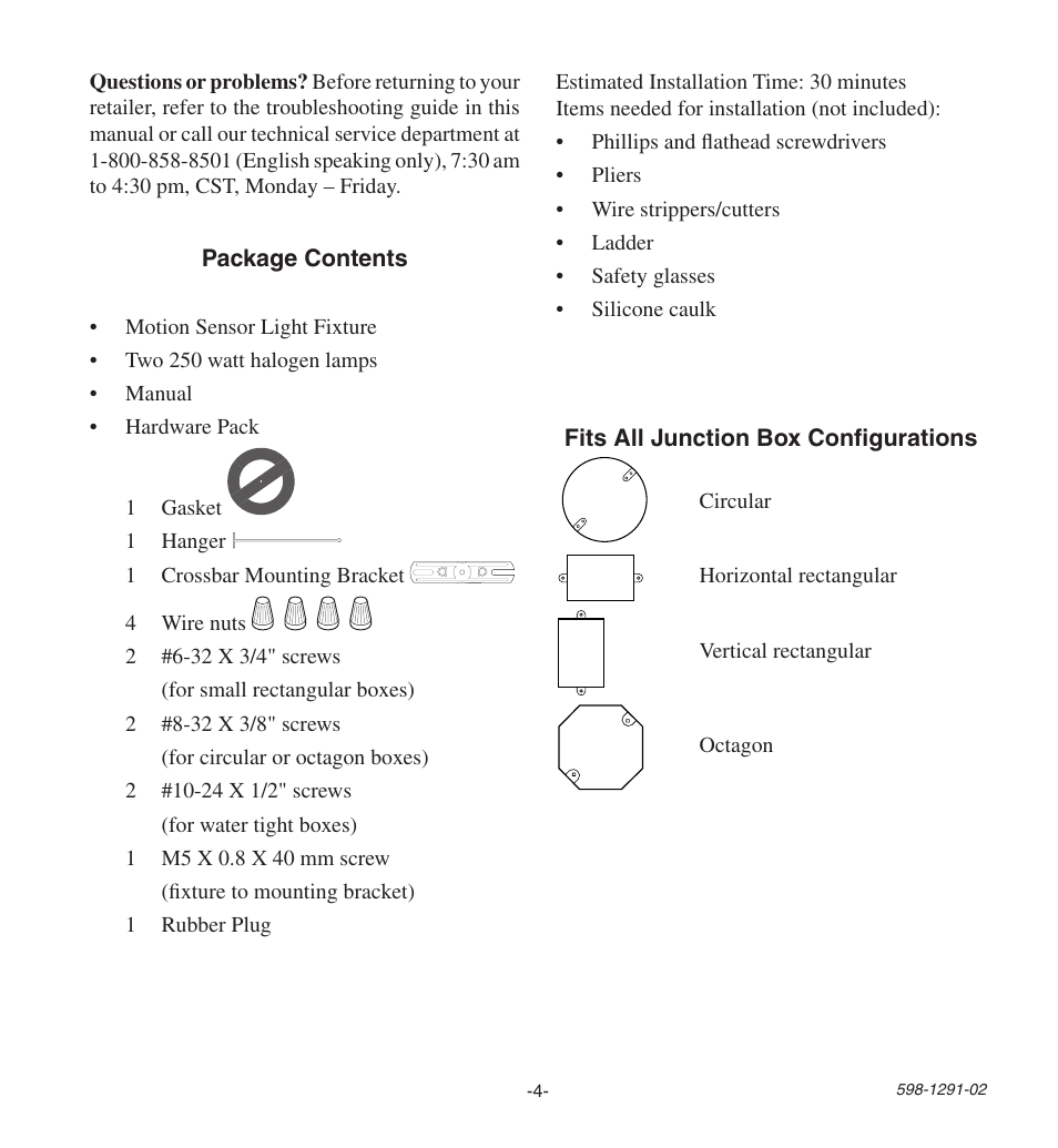 Heath Zenith Motion SenSing Halogen Security Light UT-9260-WH User Manual | Page 4 / 42