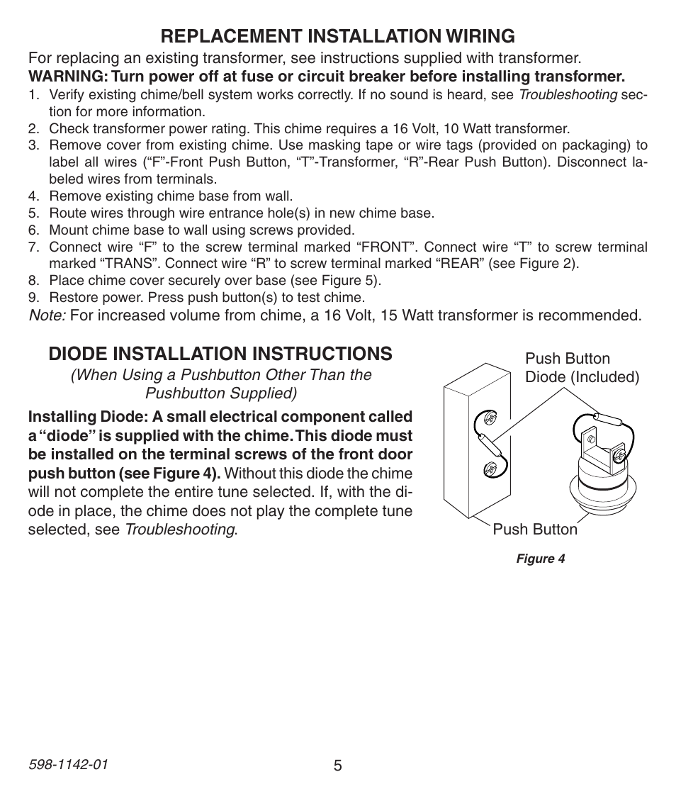 Replacement installation wiring, Diode installation instructions | Heath Zenith 121AC User Manual | Page 5 / 28