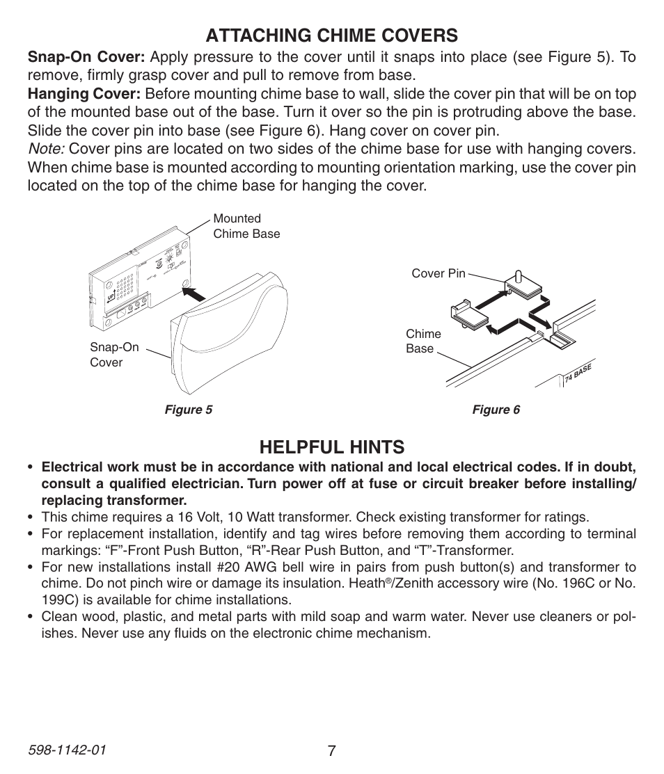Helpful hints, Attaching chime covers | Heath Zenith 121AC User Manual | Page 7 / 28