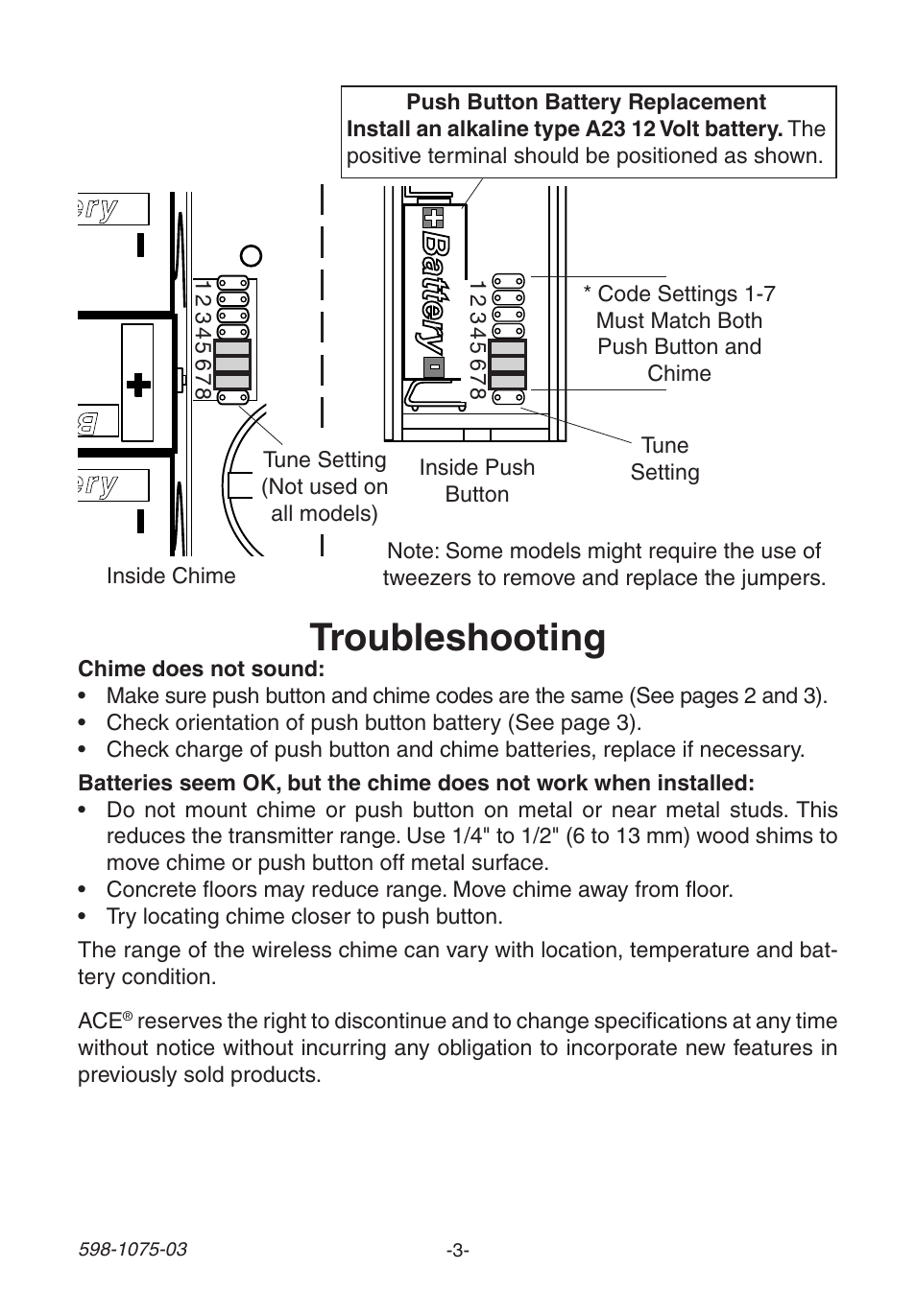 Troubleshooting, Battery, Battery ba tte ry | Heath Zenith 3035748 (AC-6195) User Manual | Page 3 / 12