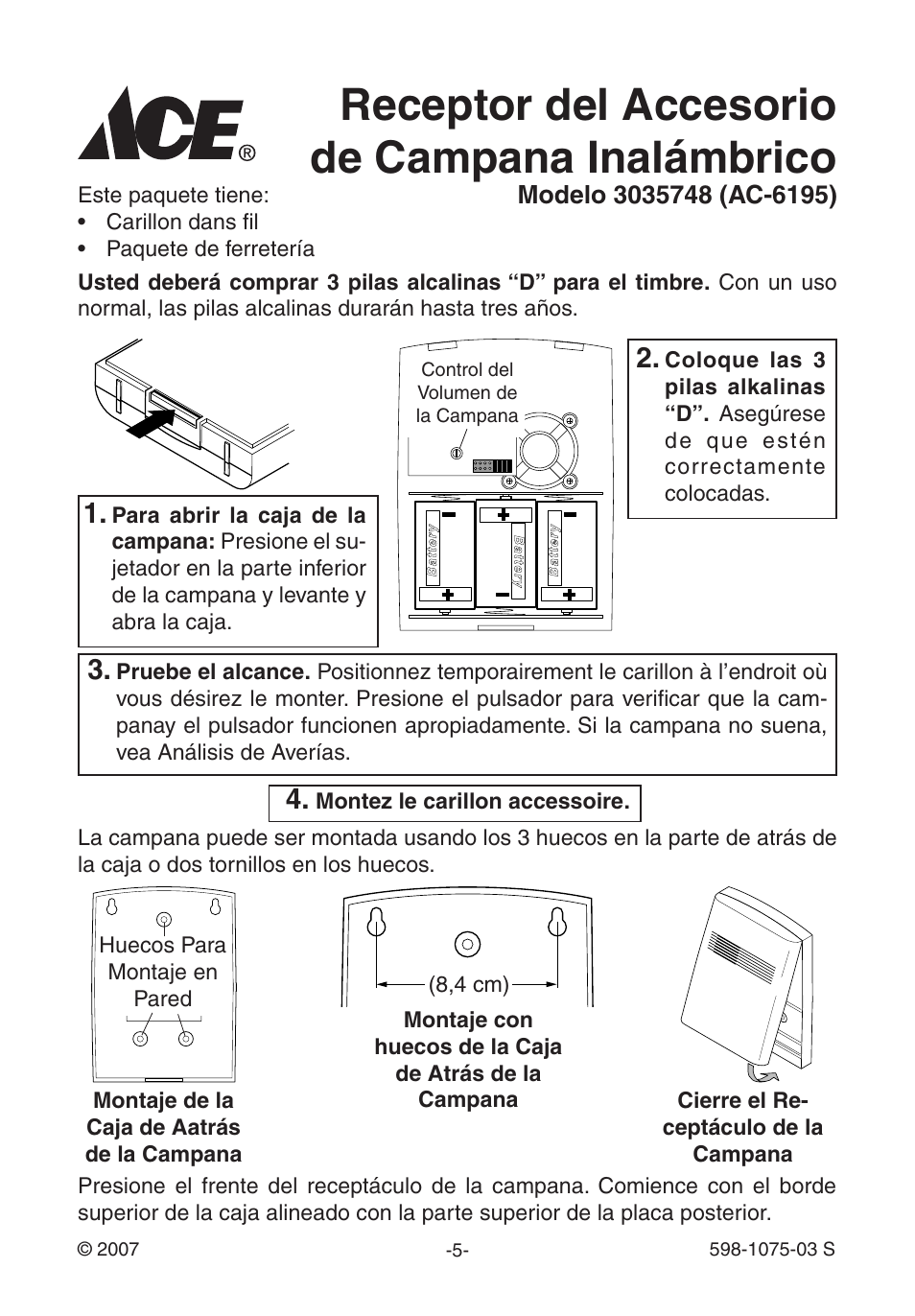 Receptor del accesorio de campana inalámbrico | Heath Zenith 3035748 (AC-6195) User Manual | Page 5 / 12