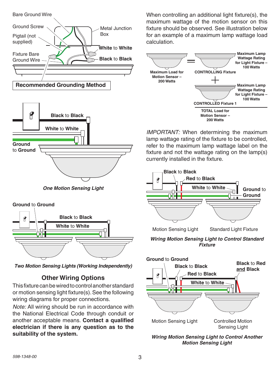 Other wiring options, Recommended grounding method | Heath Zenith Motion Sensing Porch Light SL-4303 User Manual | Page 3 / 20