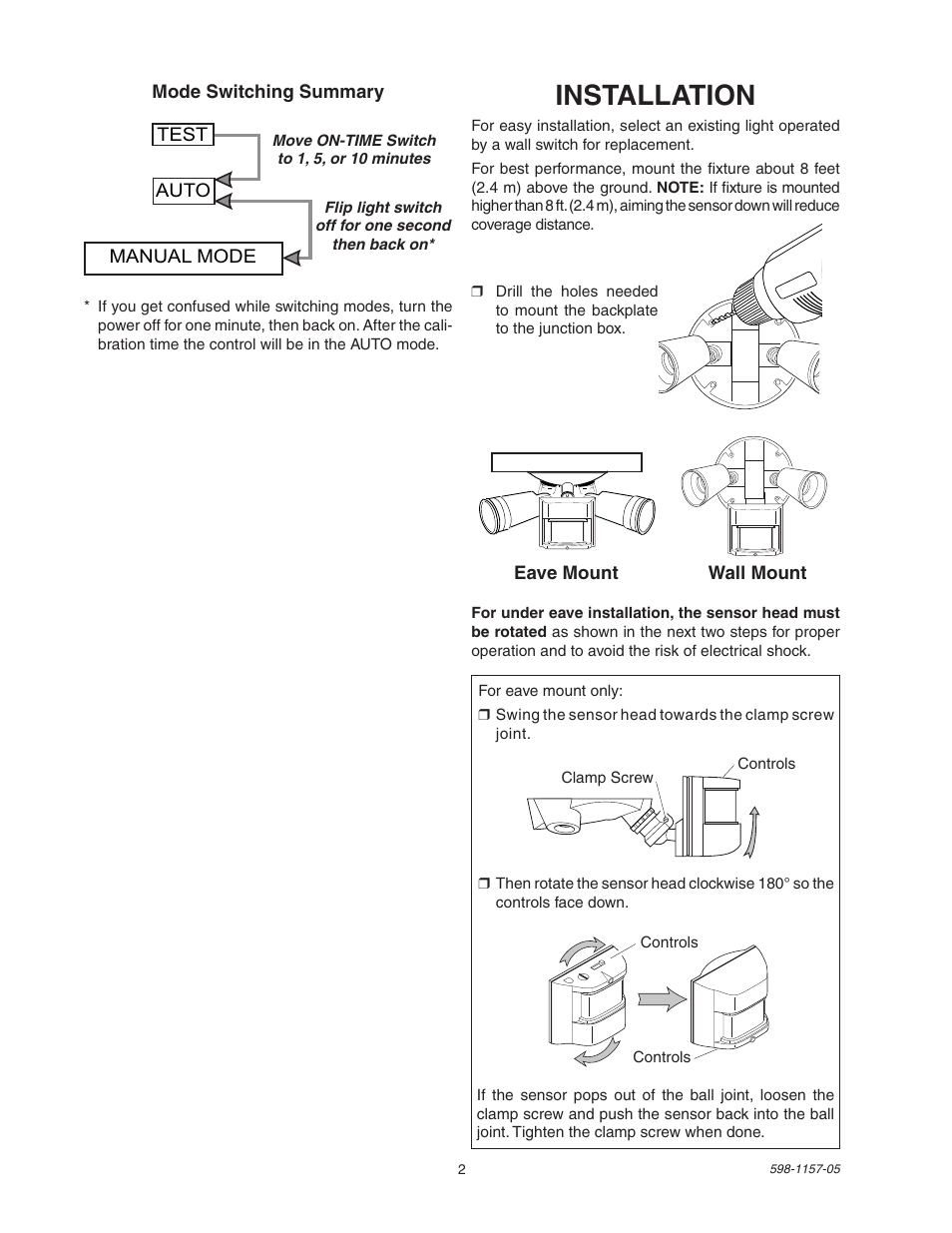 Installation | Heath Zenith Motion Sensor Light Control SH-5411 User Manual | Page 2 / 16