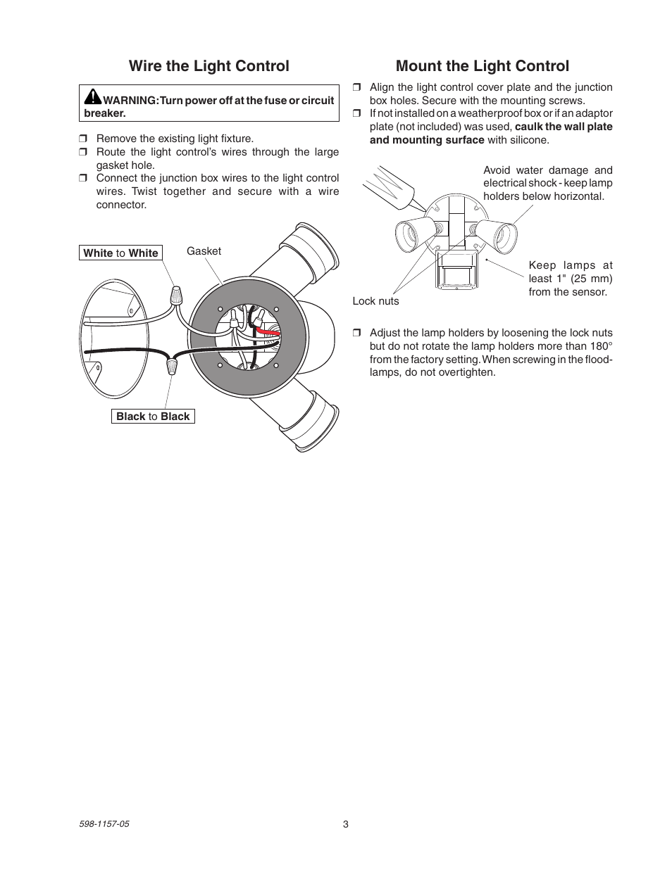 Wire the light control mount the light control | Heath Zenith Motion Sensor Light Control SH-5411 User Manual | Page 3 / 16