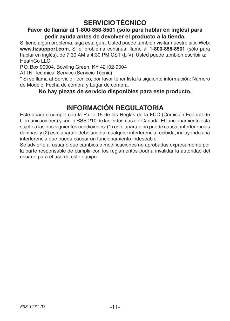 Heath Zenith Wireless Chime TR-0095-RX User Manual | Page 11 / 20