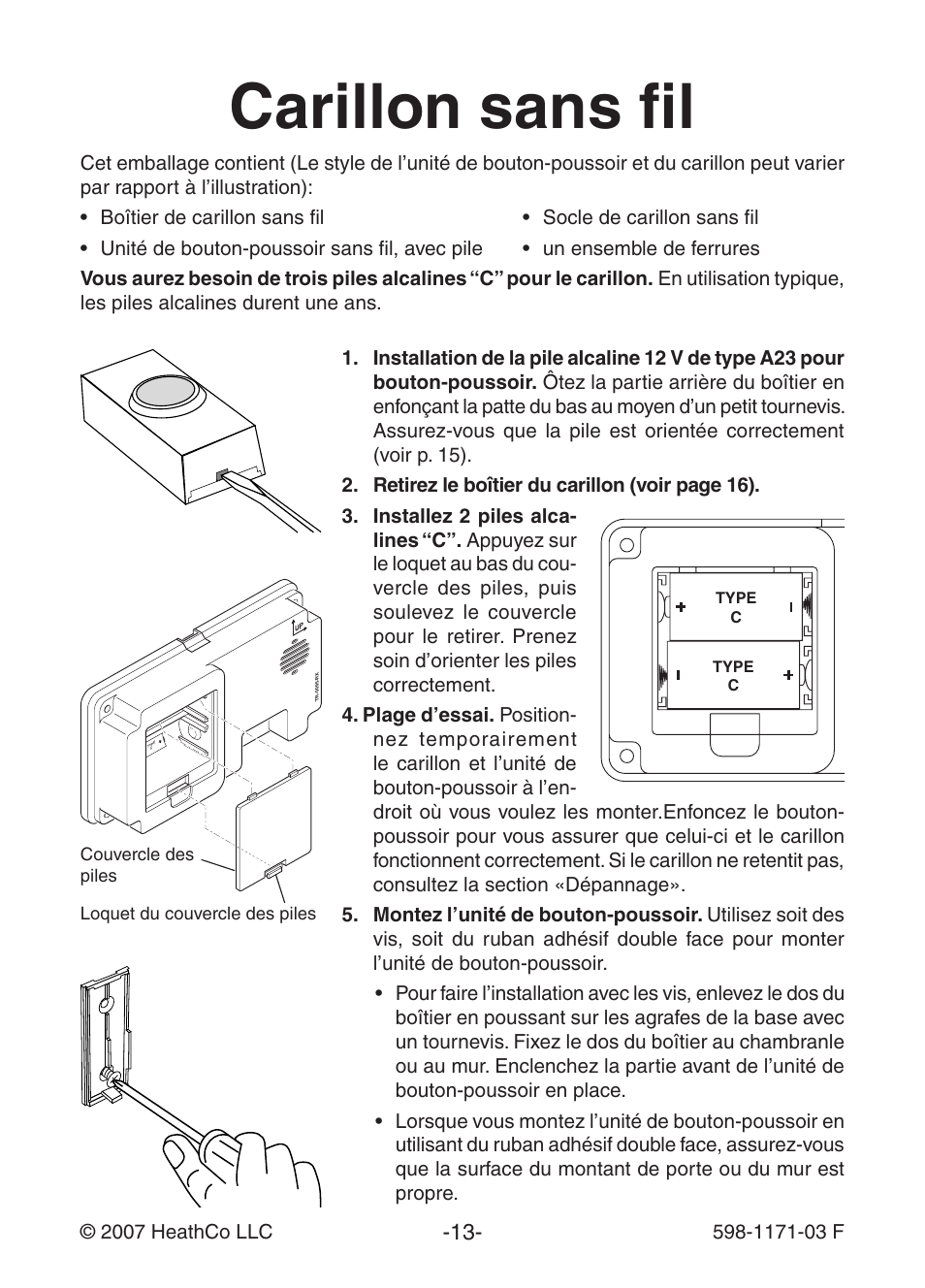 Carillon sans fil | Heath Zenith Wireless Chime TR-0095-RX User Manual | Page 13 / 20