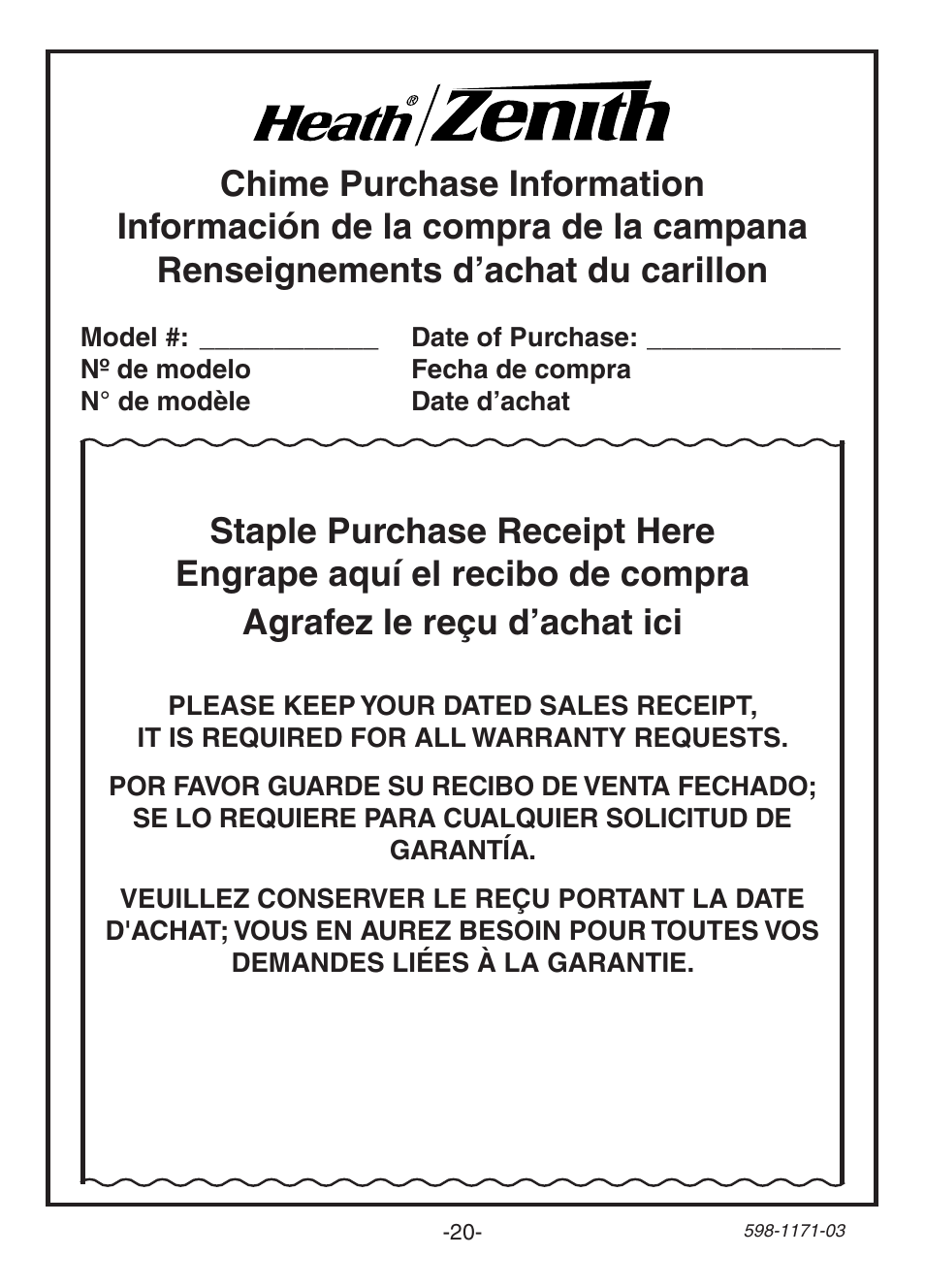 Heath Zenith Wireless Chime TR-0095-RX User Manual | Page 20 / 20