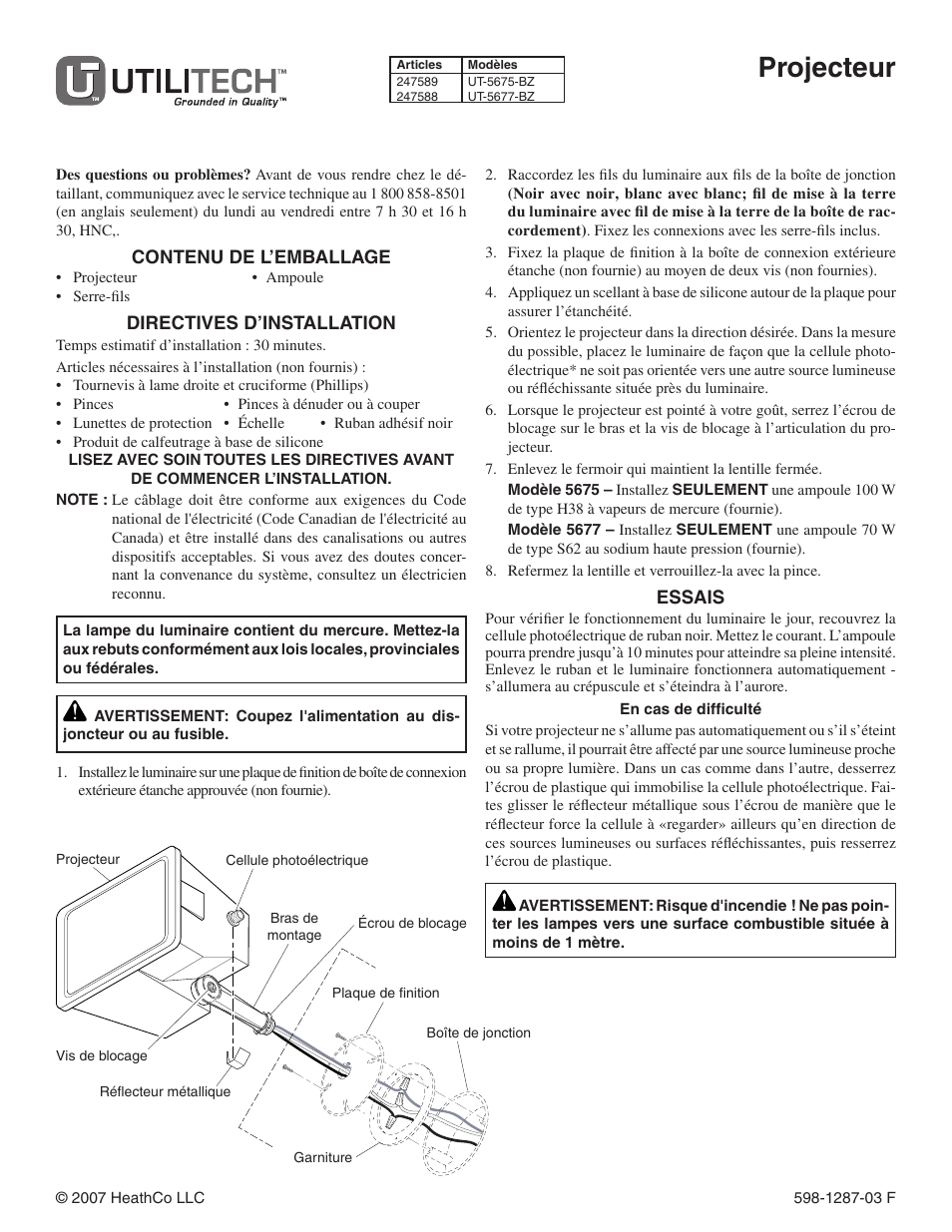 Projecteur | Heath Zenith UT-5675-BZ User Manual | Page 3 / 4