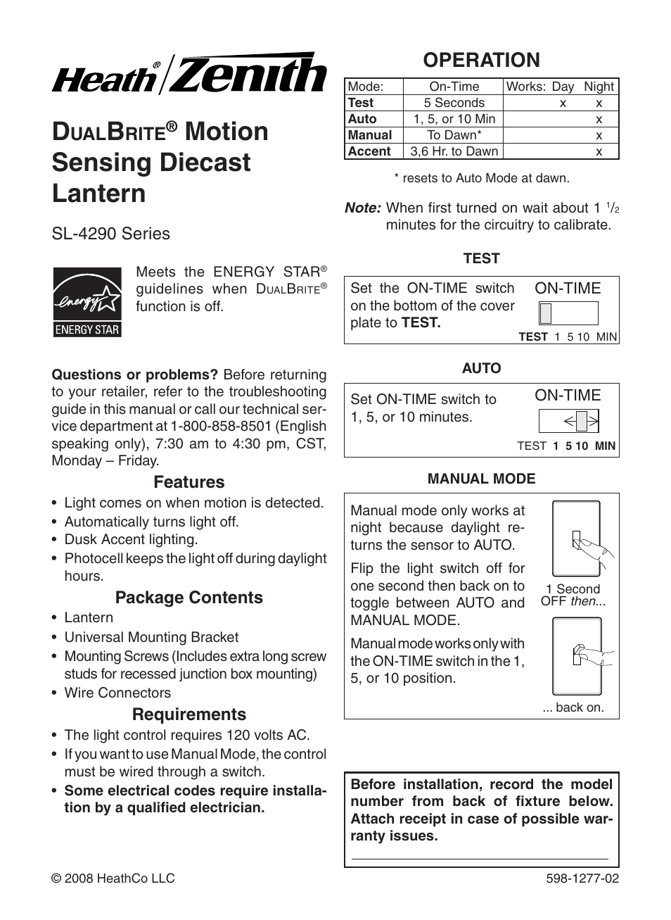 Heath Zenith SL-4290 Series User Manual | 24 pages