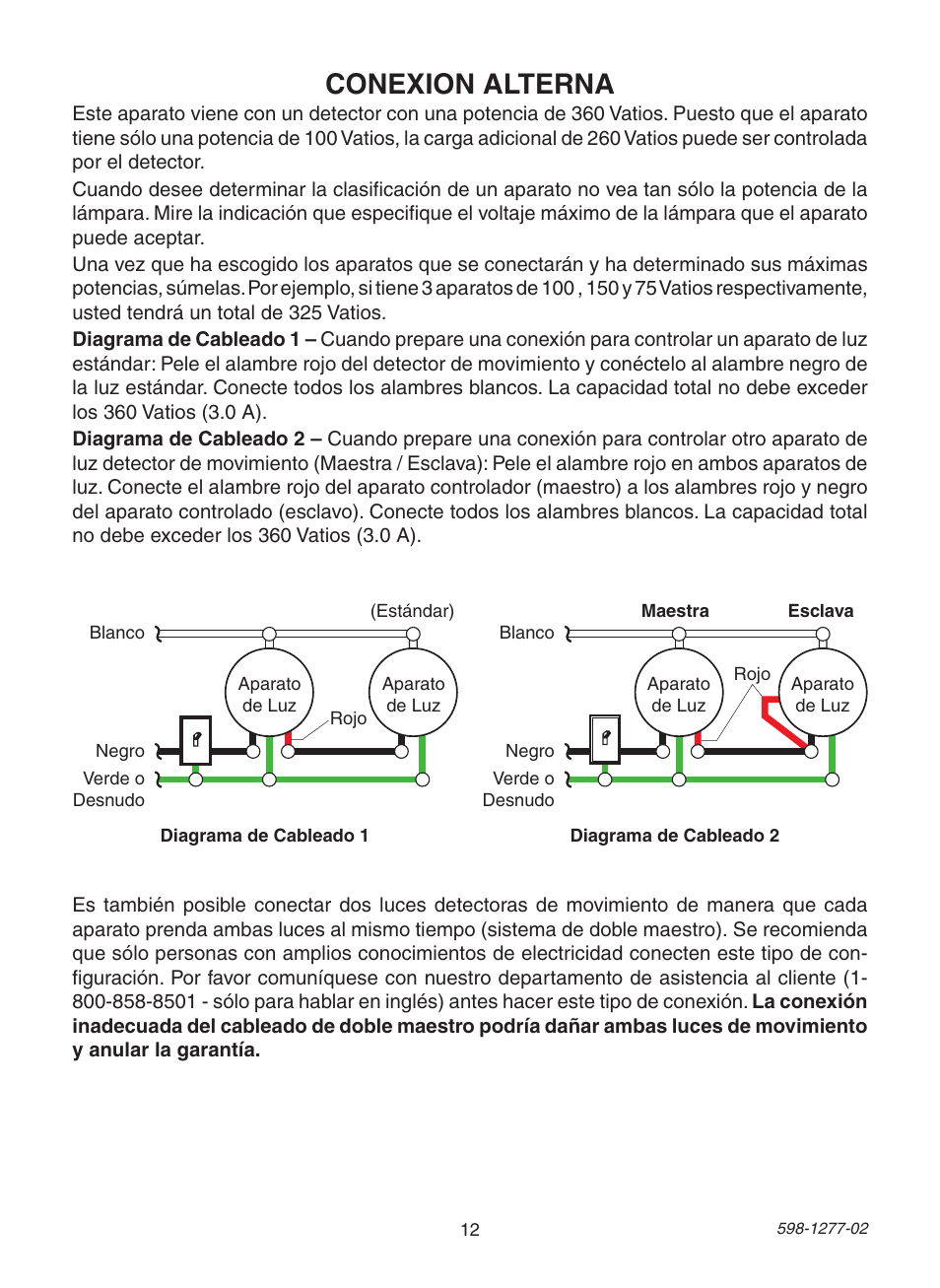 Conexion alterna | Heath Zenith SL-4290 Series User Manual | Page 12 / 24