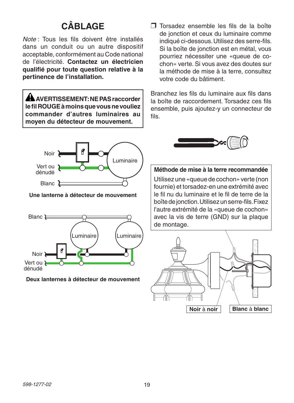 Câblage | Heath Zenith SL-4290 Series User Manual | Page 19 / 24