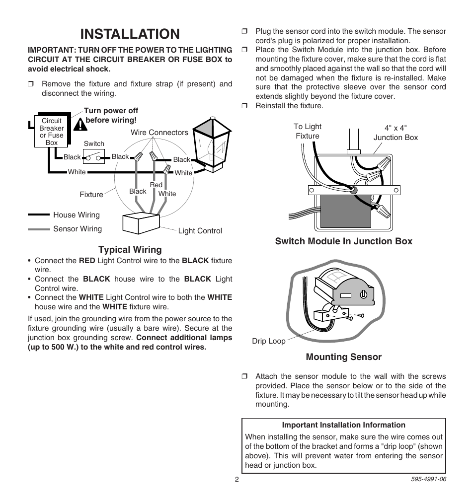 Installation | Heath Zenith DESA SPECIALTY PRODUCTSTM SL-5210 User Manual | Page 2 / 12