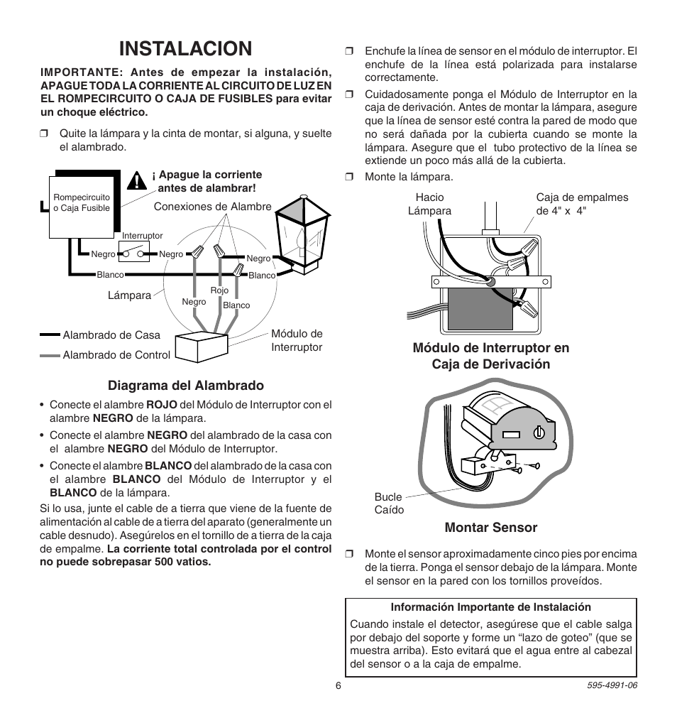 Instalacion | Heath Zenith DESA SPECIALTY PRODUCTSTM SL-5210 User Manual | Page 6 / 12