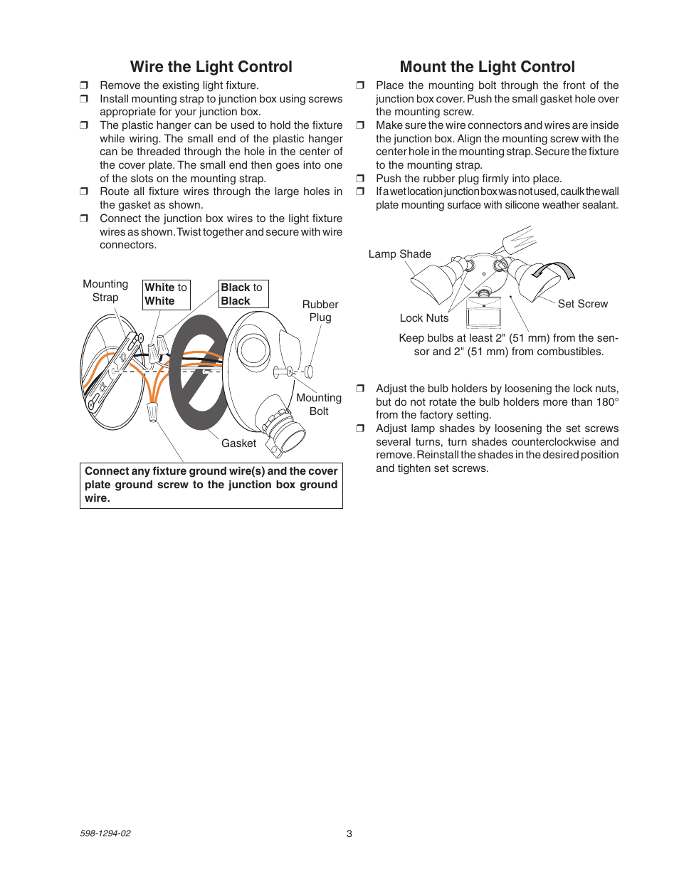 Mount the light control, Wire the light control | Heath Zenith DualBrite Motion Sensor Light Control UT-5597-WH User Manual | Page 3 / 20