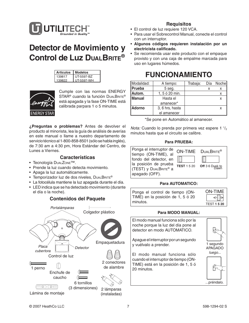 Heath Zenith DualBrite Motion Sensor Light Control UT-5597-WH User Manual | Page 7 / 20