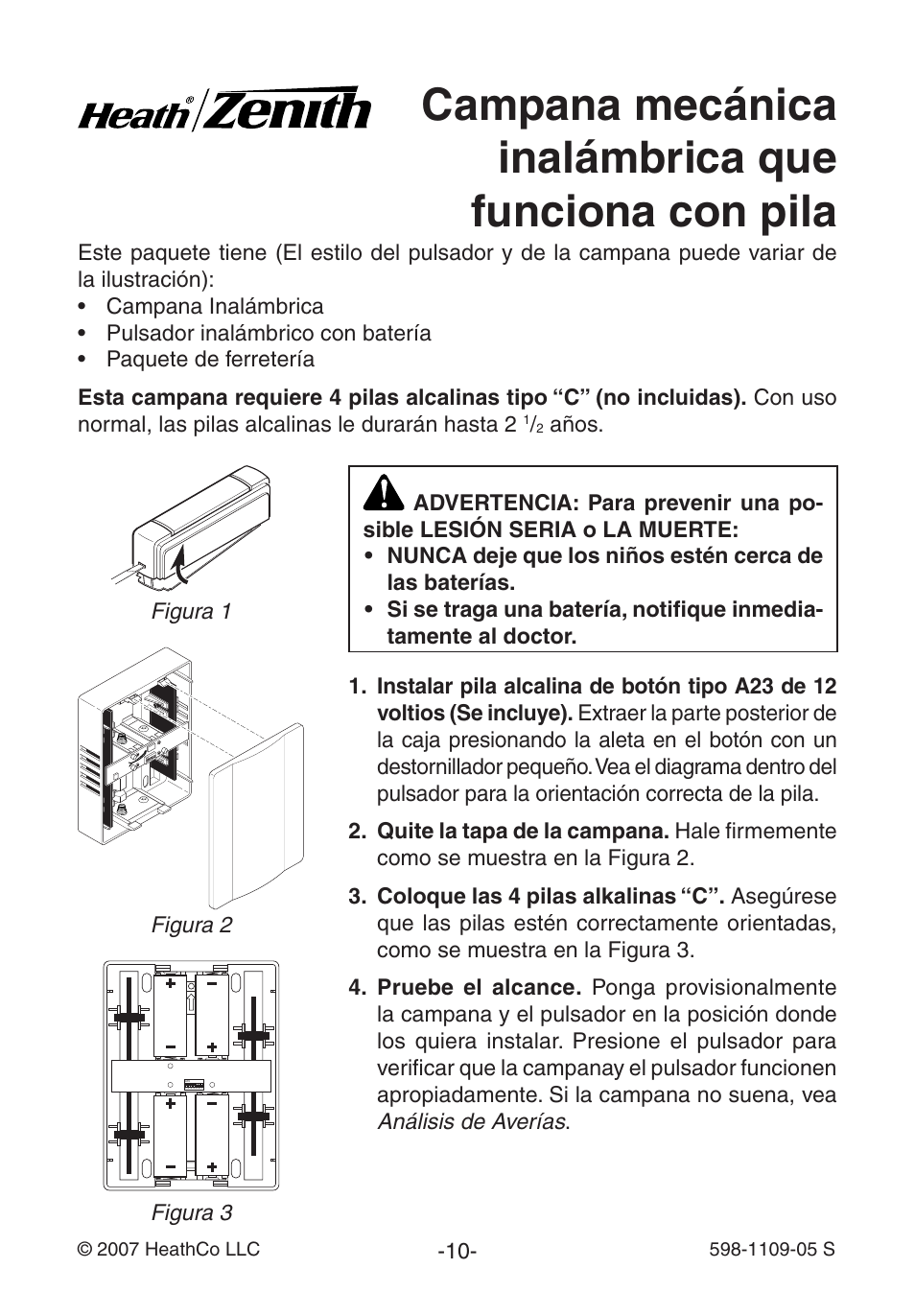 Campana mecánica inalámbrica que funciona con pila | Heath Zenith Wireless Mechanical Battery Operated Chime 598-1109-05 User Manual | Page 10 / 28