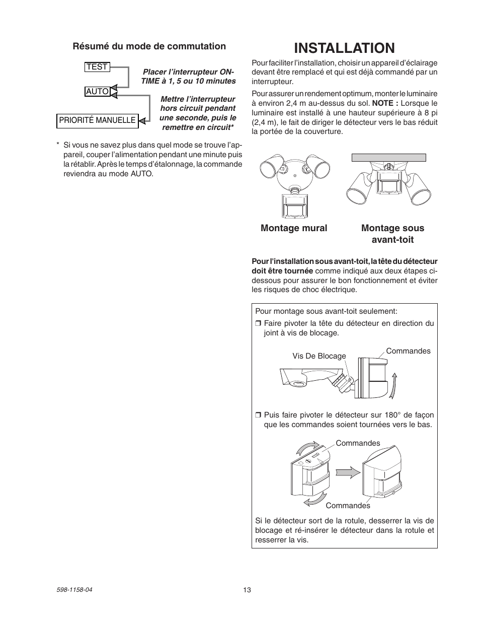 Installation | Heath Zenith Motion Sensor Light Control SH-5412 User Manual | Page 13 / 16
