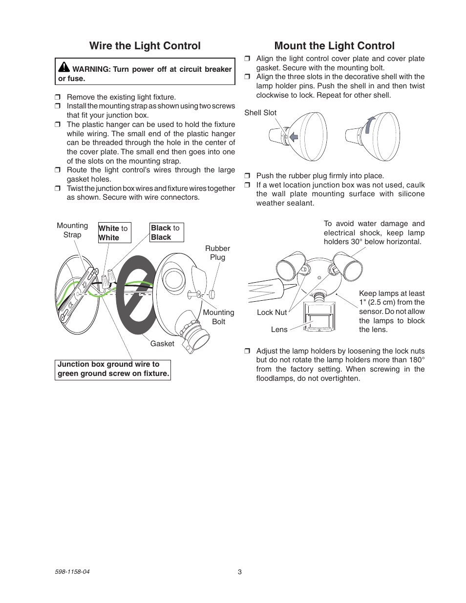 Wire the light control mount the light control | Heath Zenith Motion Sensor Light Control SH-5412 User Manual | Page 3 / 16