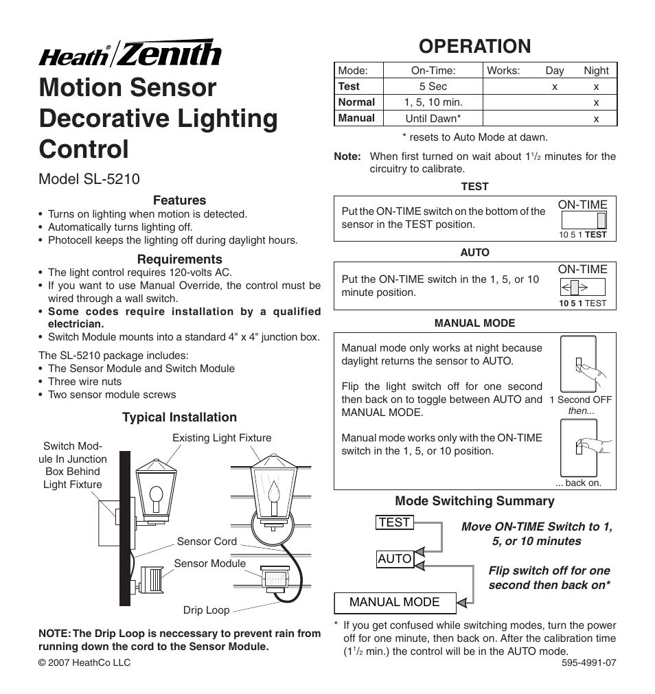 Heath Zenith SL-5210 User Manual | 12 pages