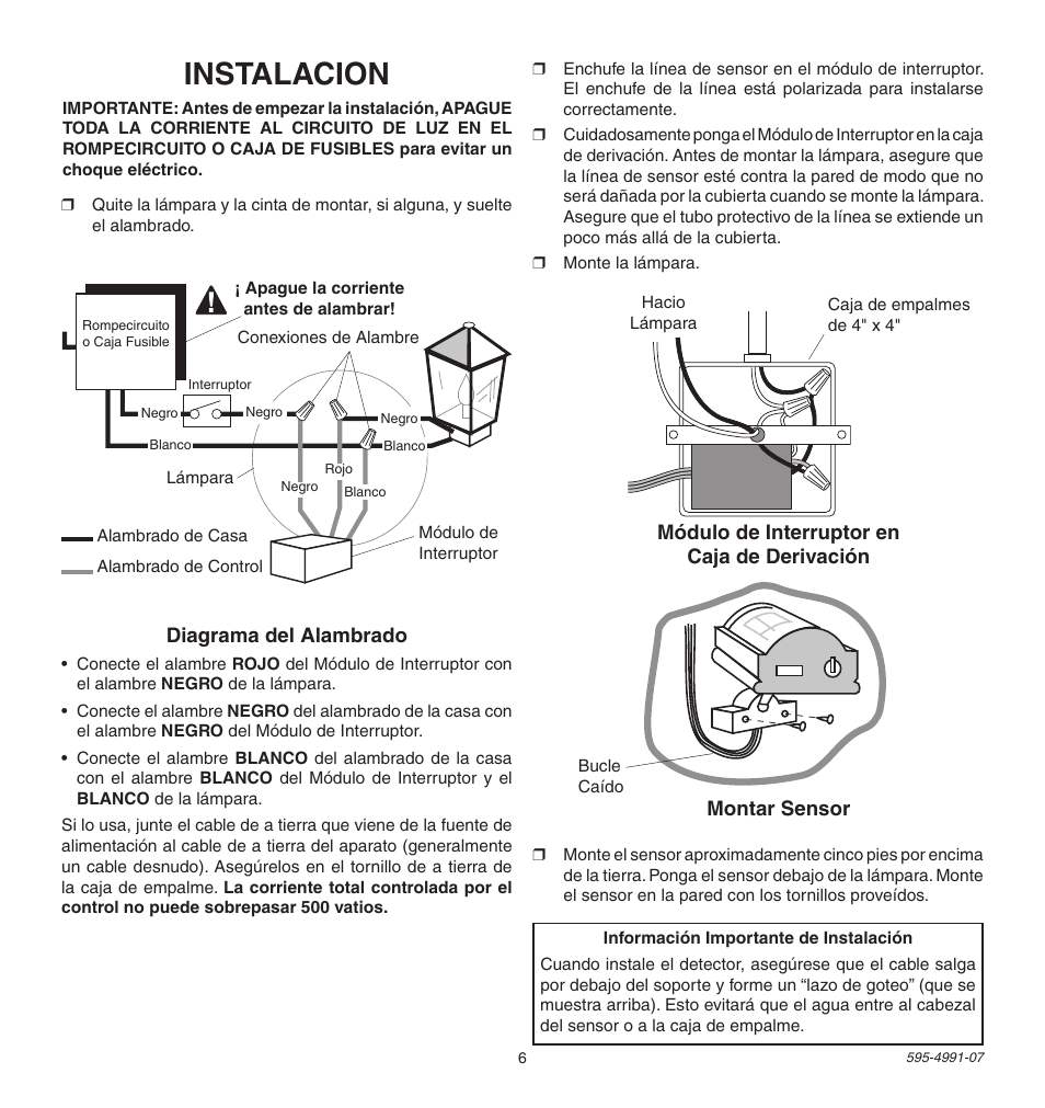 Instalacion | Heath Zenith SL-5210 User Manual | Page 6 / 12
