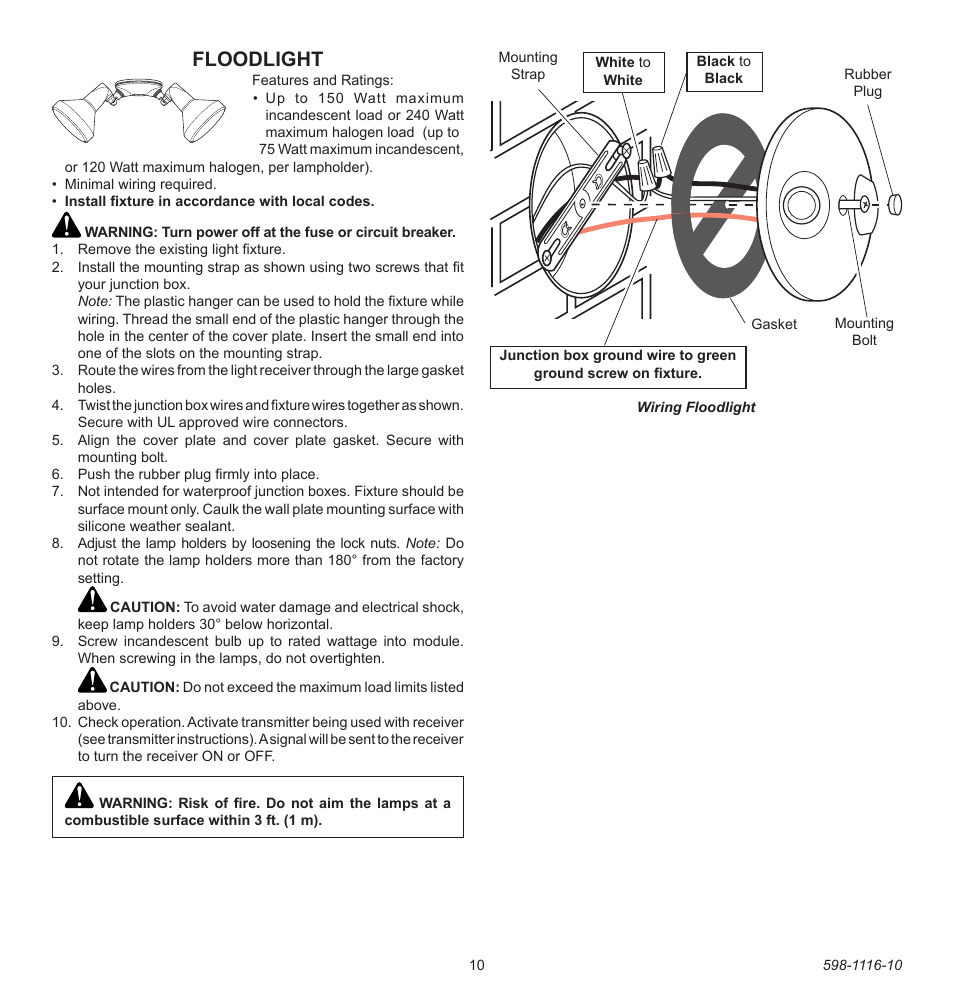 Floodlight | Heath Zenith 598-1116-10 User Manual | Page 10 / 40