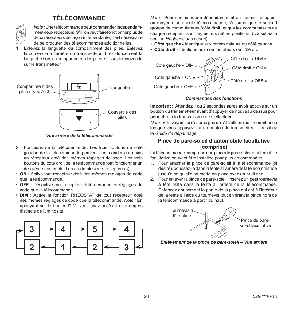 Télécommande | Heath Zenith 598-1116-10 User Manual | Page 28 / 40