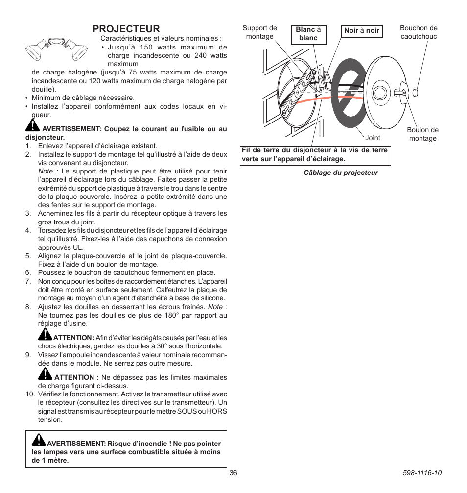 Projecteur | Heath Zenith 598-1116-10 User Manual | Page 36 / 40