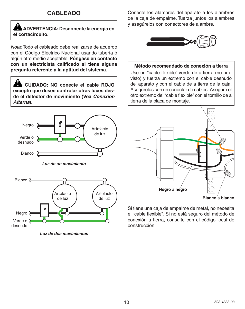 Cableado | Heath Zenith Motion Sensing Diecast Metal Lantern 9600LED series User Manual | Page 10 / 24
