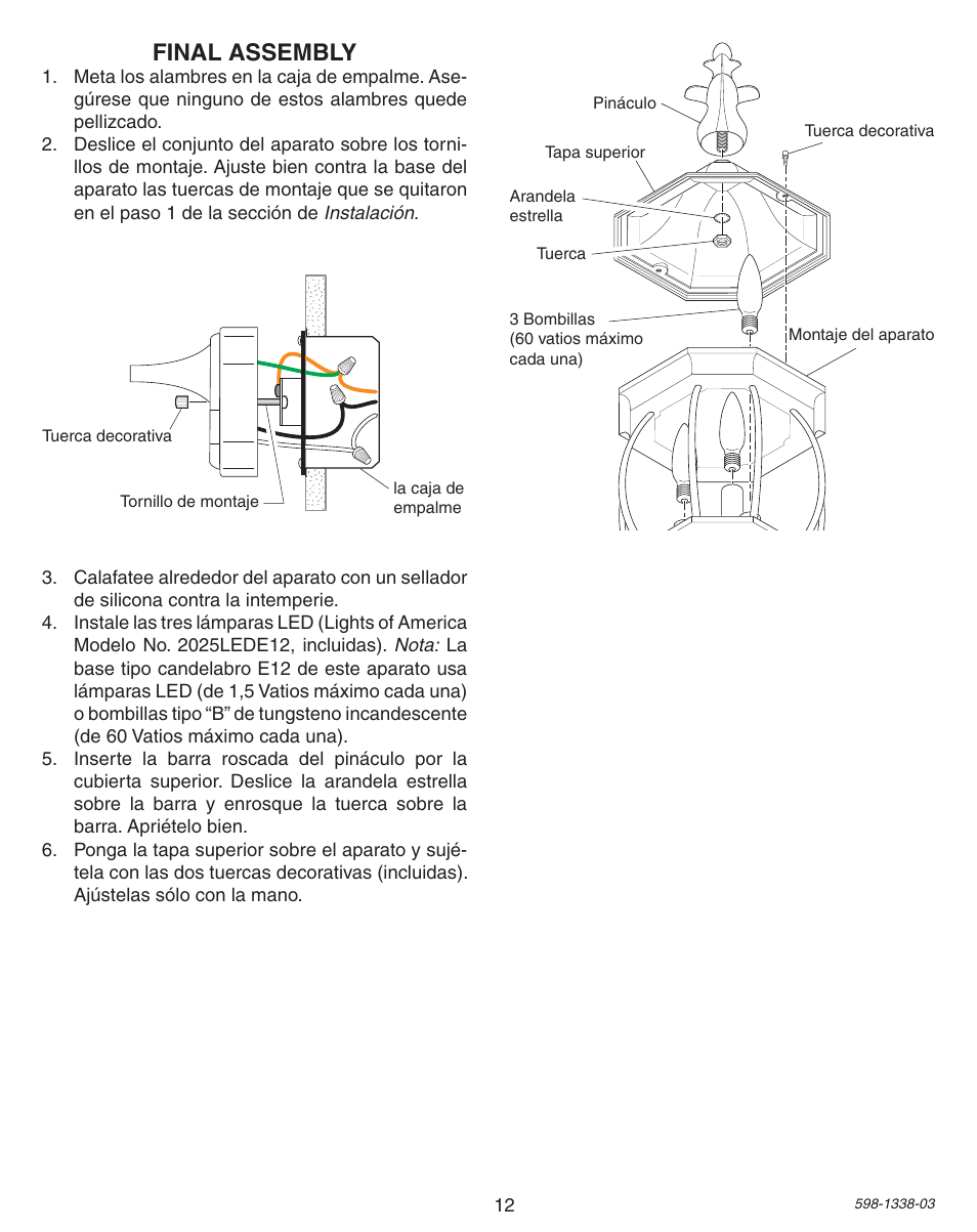 Final assembly | Heath Zenith Motion Sensing Diecast Metal Lantern 9600LED series User Manual | Page 12 / 24