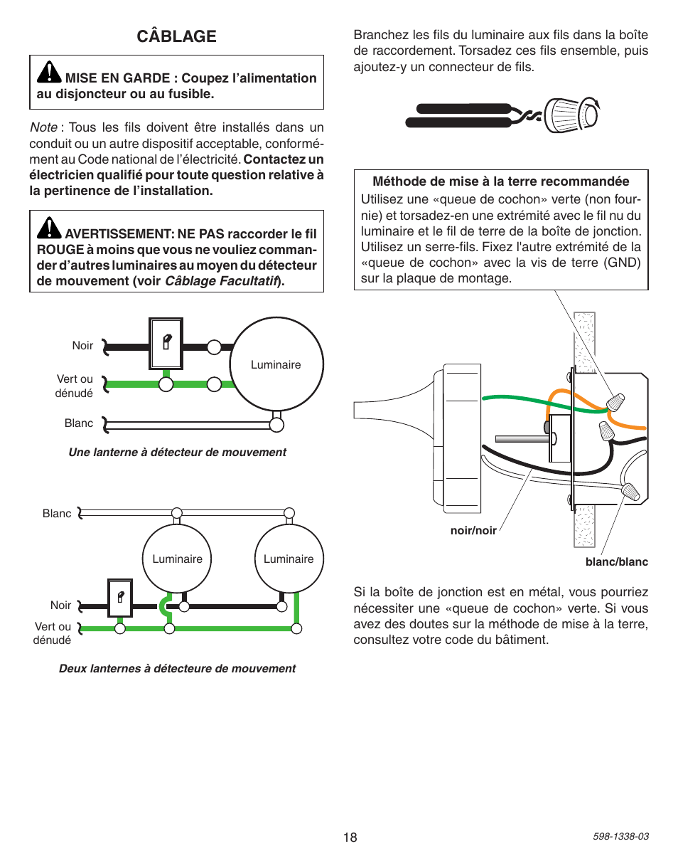 Câblage | Heath Zenith Motion Sensing Diecast Metal Lantern 9600LED series User Manual | Page 18 / 24