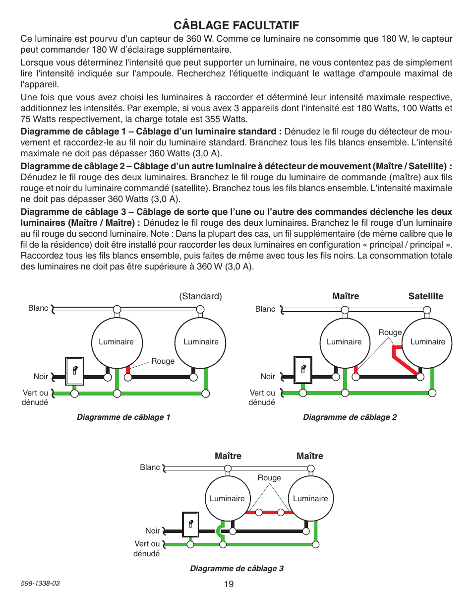 Câblage facultatif | Heath Zenith Motion Sensing Diecast Metal Lantern 9600LED series User Manual | Page 19 / 24