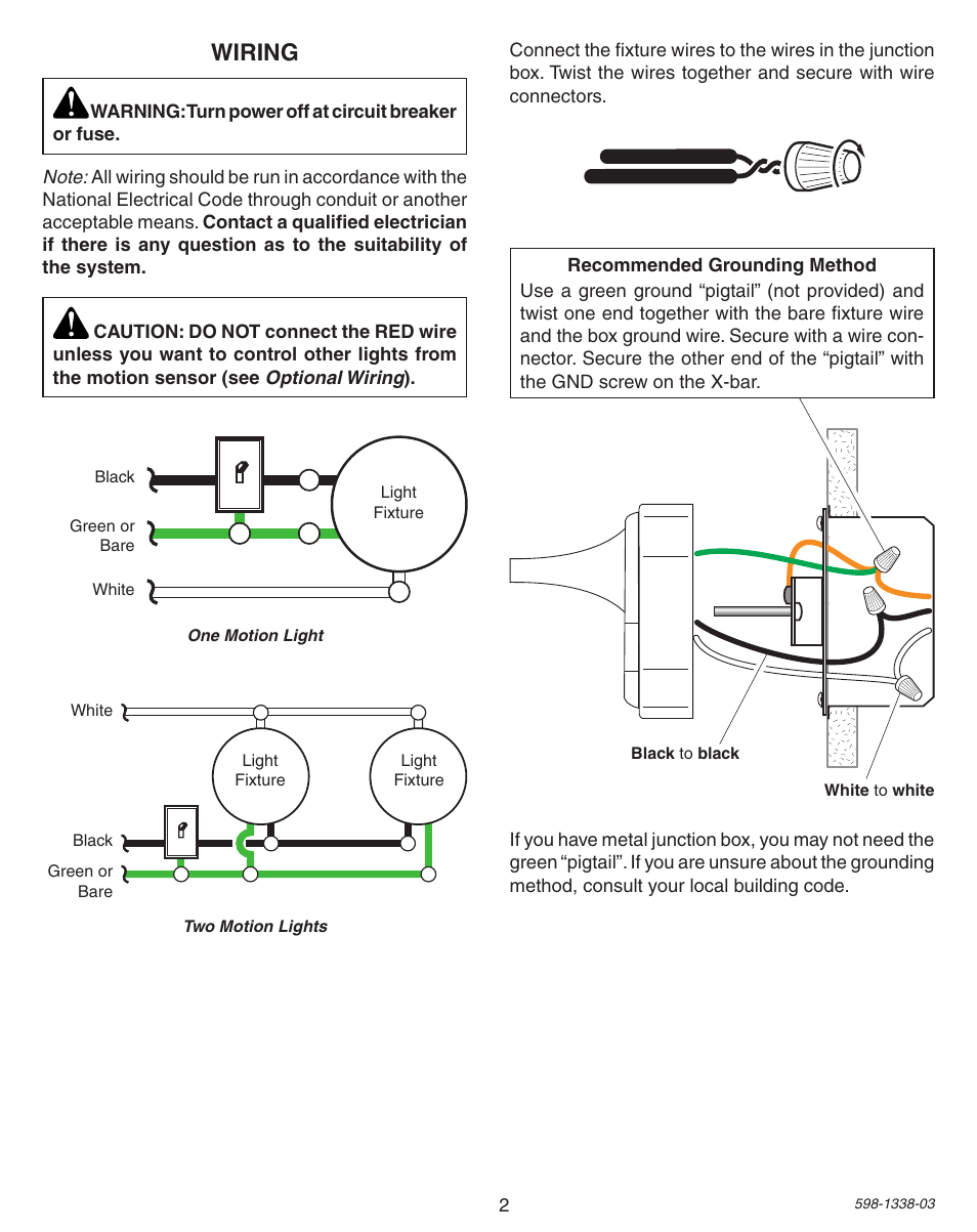 Wiring | Heath Zenith Motion Sensing Diecast Metal Lantern 9600LED series User Manual | Page 2 / 24