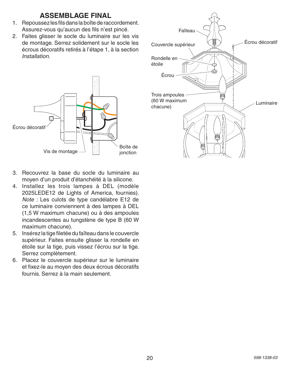 Assemblage final | Heath Zenith Motion Sensing Diecast Metal Lantern 9600LED series User Manual | Page 20 / 24