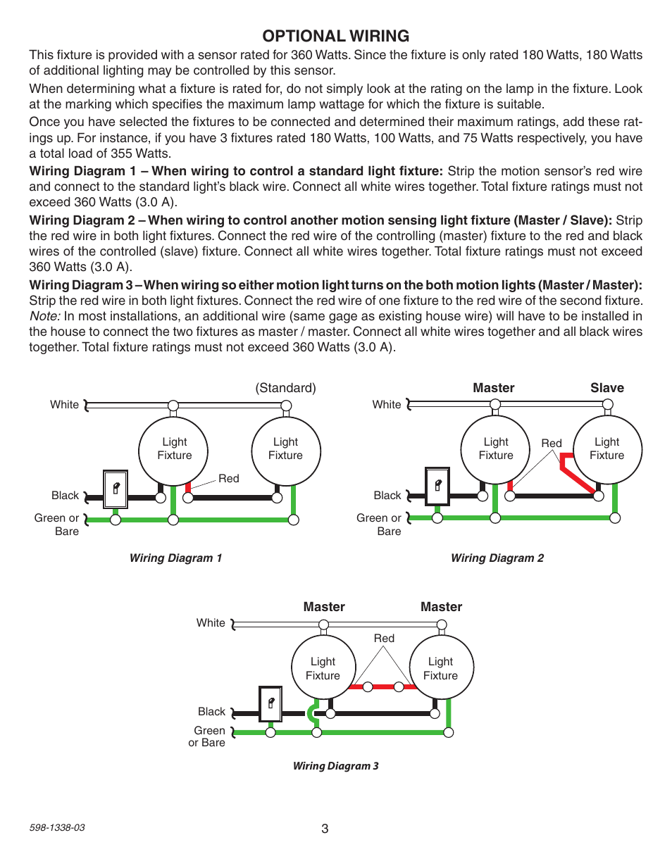 Optional wiring | Heath Zenith Motion Sensing Diecast Metal Lantern 9600LED series User Manual | Page 3 / 24