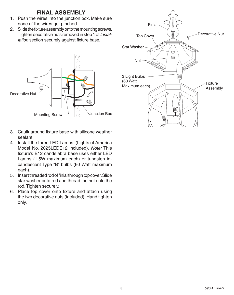Final assembly | Heath Zenith Motion Sensing Diecast Metal Lantern 9600LED series User Manual | Page 4 / 24