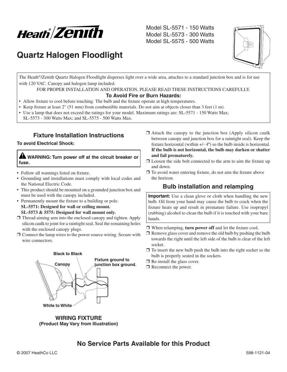Heath Zenith SL-5571 User Manual | 4 pages