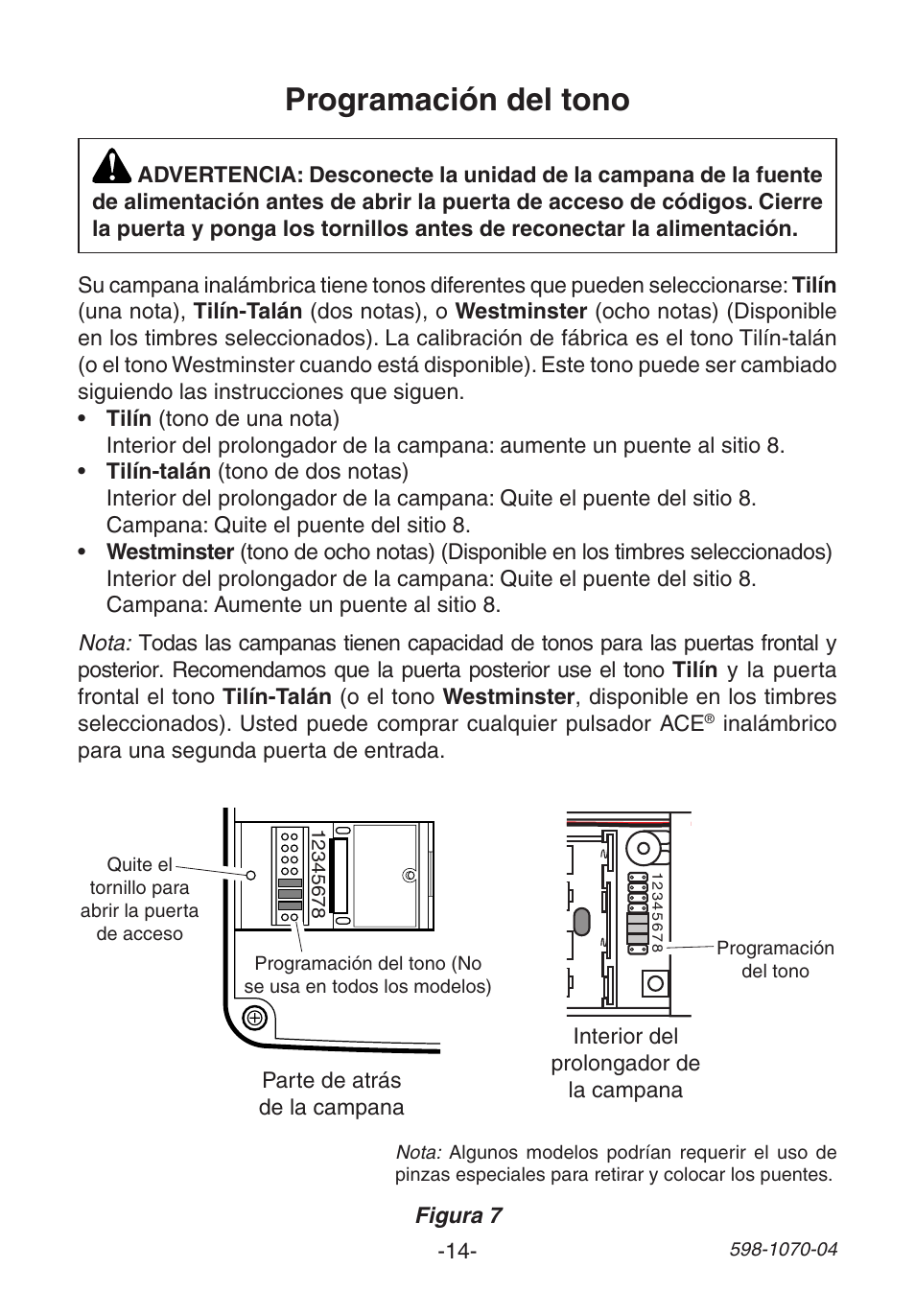 Programación del tono | Heath Zenith Chime Extender 6157 User Manual | Page 14 / 32