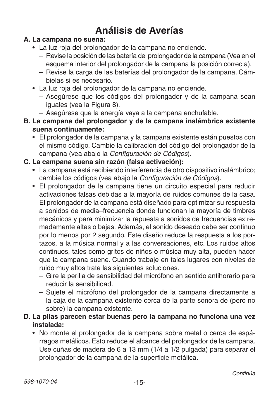 Análisis de averías | Heath Zenith Chime Extender 6157 User Manual | Page 15 / 32