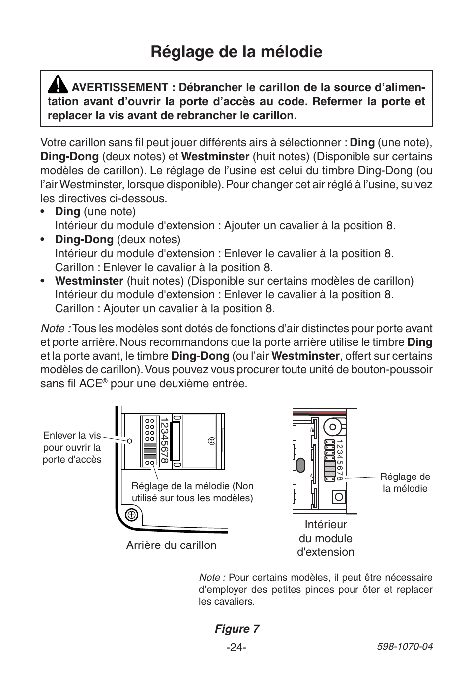 Réglage de la mélodie | Heath Zenith Chime Extender 6157 User Manual | Page 24 / 32