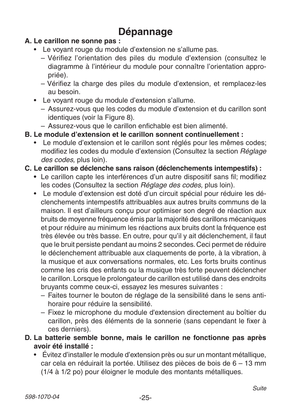 Dépannage | Heath Zenith Chime Extender 6157 User Manual | Page 25 / 32