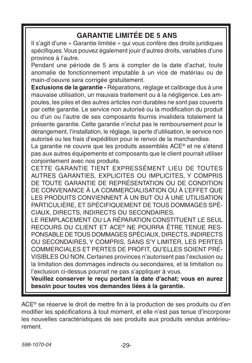 Garantie limitée de 5 ans | Heath Zenith Chime Extender 6157 User Manual | Page 29 / 32