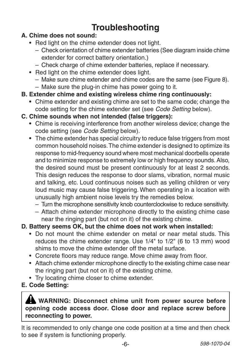 Troubleshooting | Heath Zenith Chime Extender 6157 User Manual | Page 6 / 32