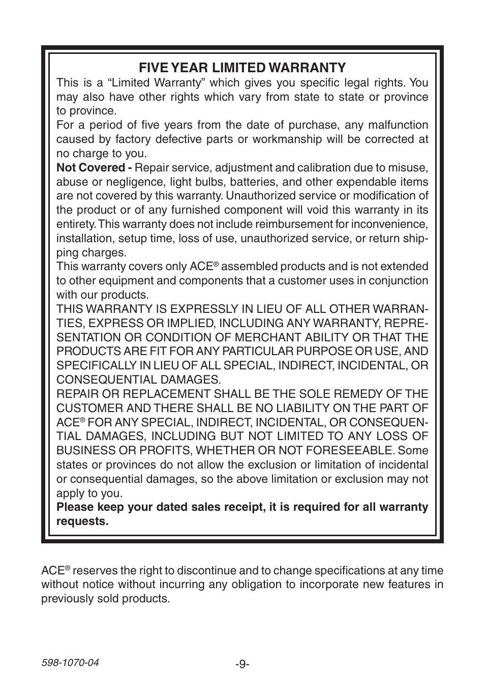 Five year limited warranty | Heath Zenith Chime Extender 6157 User Manual | Page 9 / 32