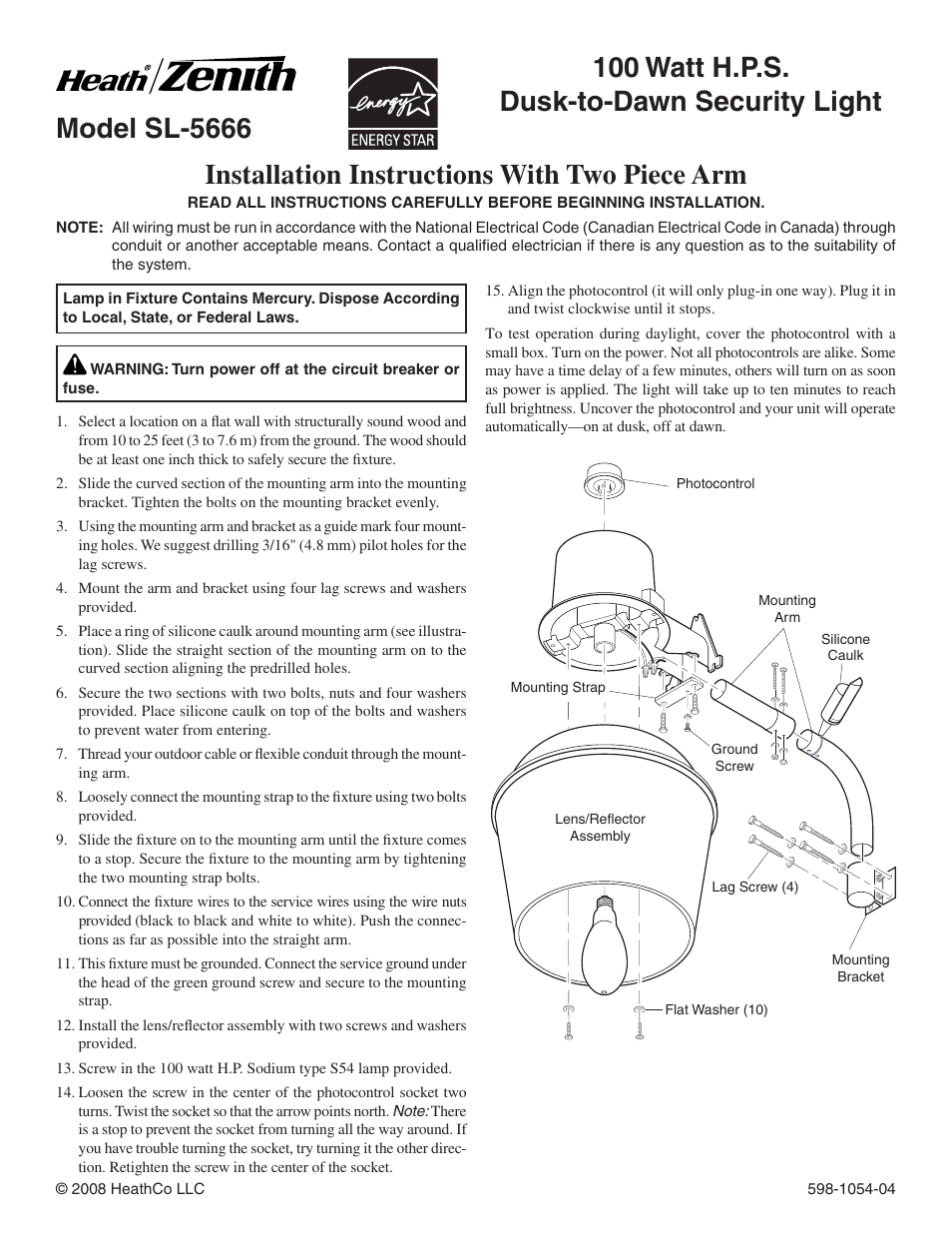 Heath Zenith Energy Star SL-5666 User Manual | 12 pages