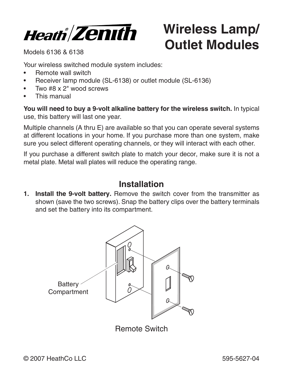 Heath Zenith Wireless Lamp/Outlet Modules 6138 User Manual | 12 pages