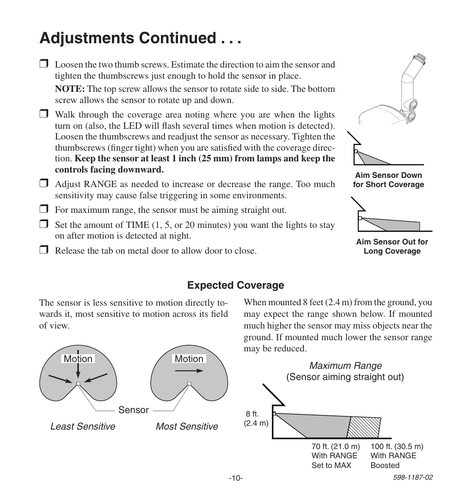 Adjustments continued | Heath Zenith HD-9250 User Manual | Page 10 / 42